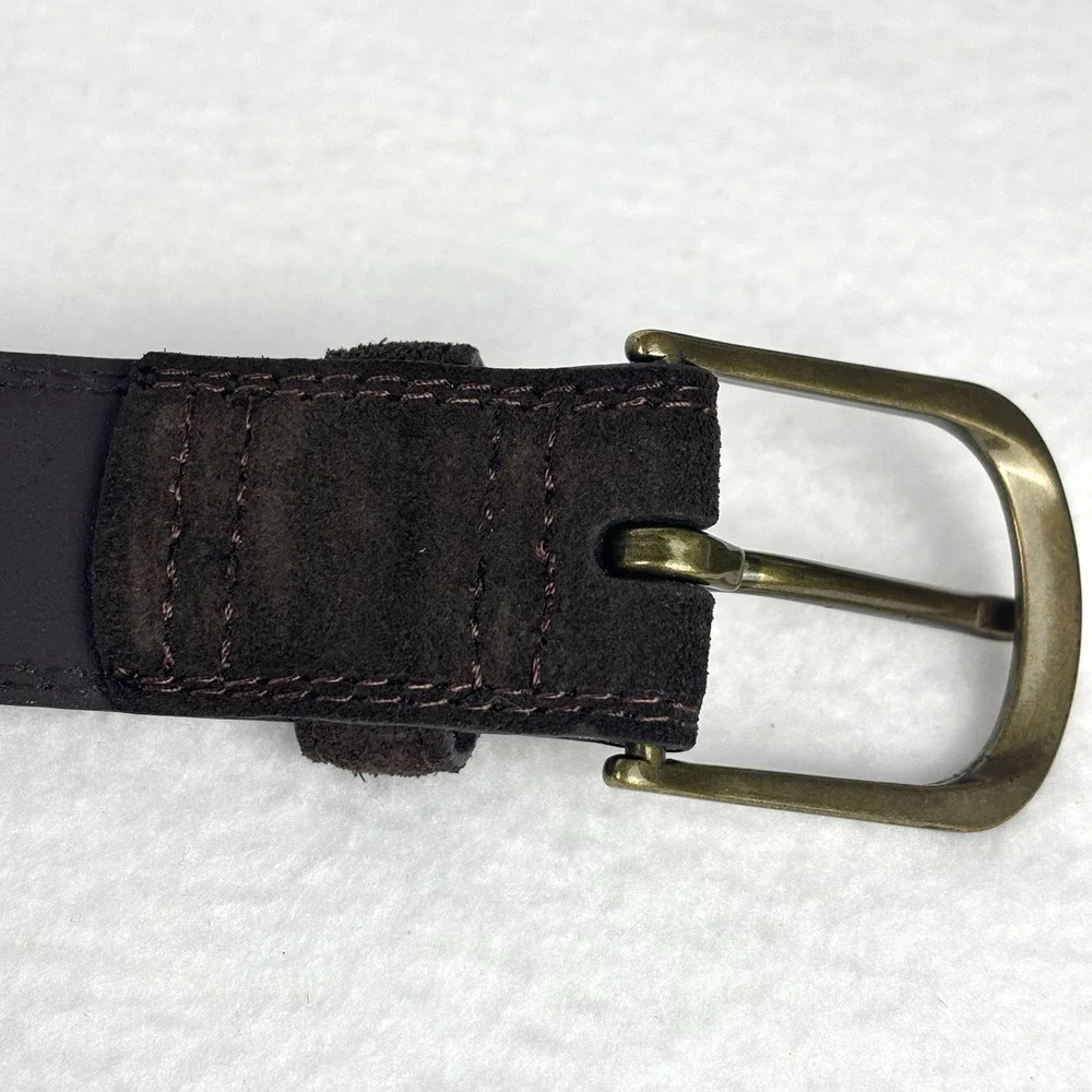Lands' End Dark Brown Suede Leather Belt Men's Size 46 Classic Outdoor Preppy